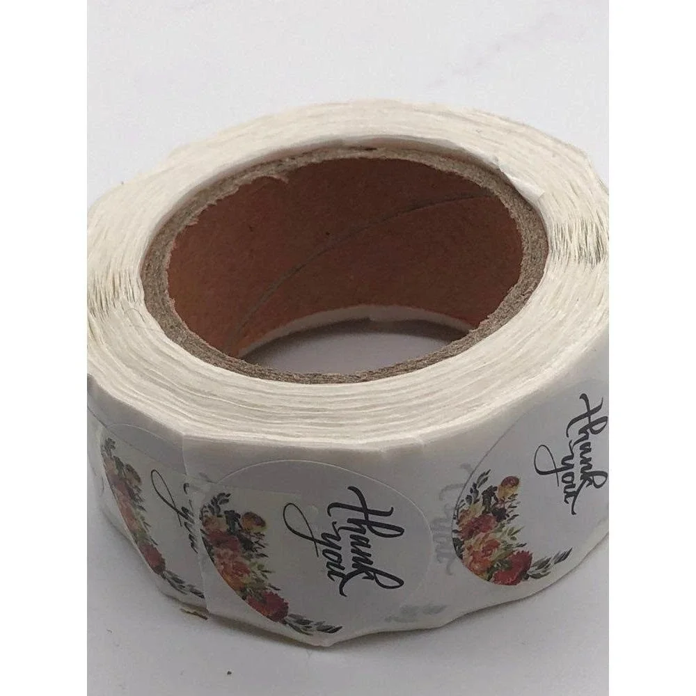 Thank You Stickers Roll Round 1in Labels‎ Floral Design 500 Pcs Durable Adhesive
